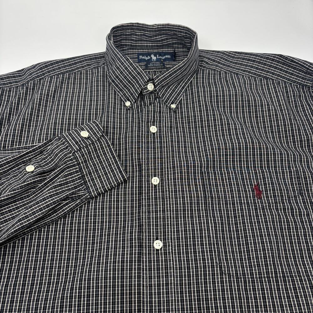 Ralph Lauren Large Dark Blue Gray Long Sleeve Button Down Cotton‎ Blaire Shirt